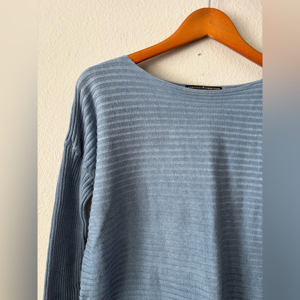Peruvian Connection 100% Cotton Light Blue Ribbed Knit Sweater Top Women’s Large - Picture 2 of 7